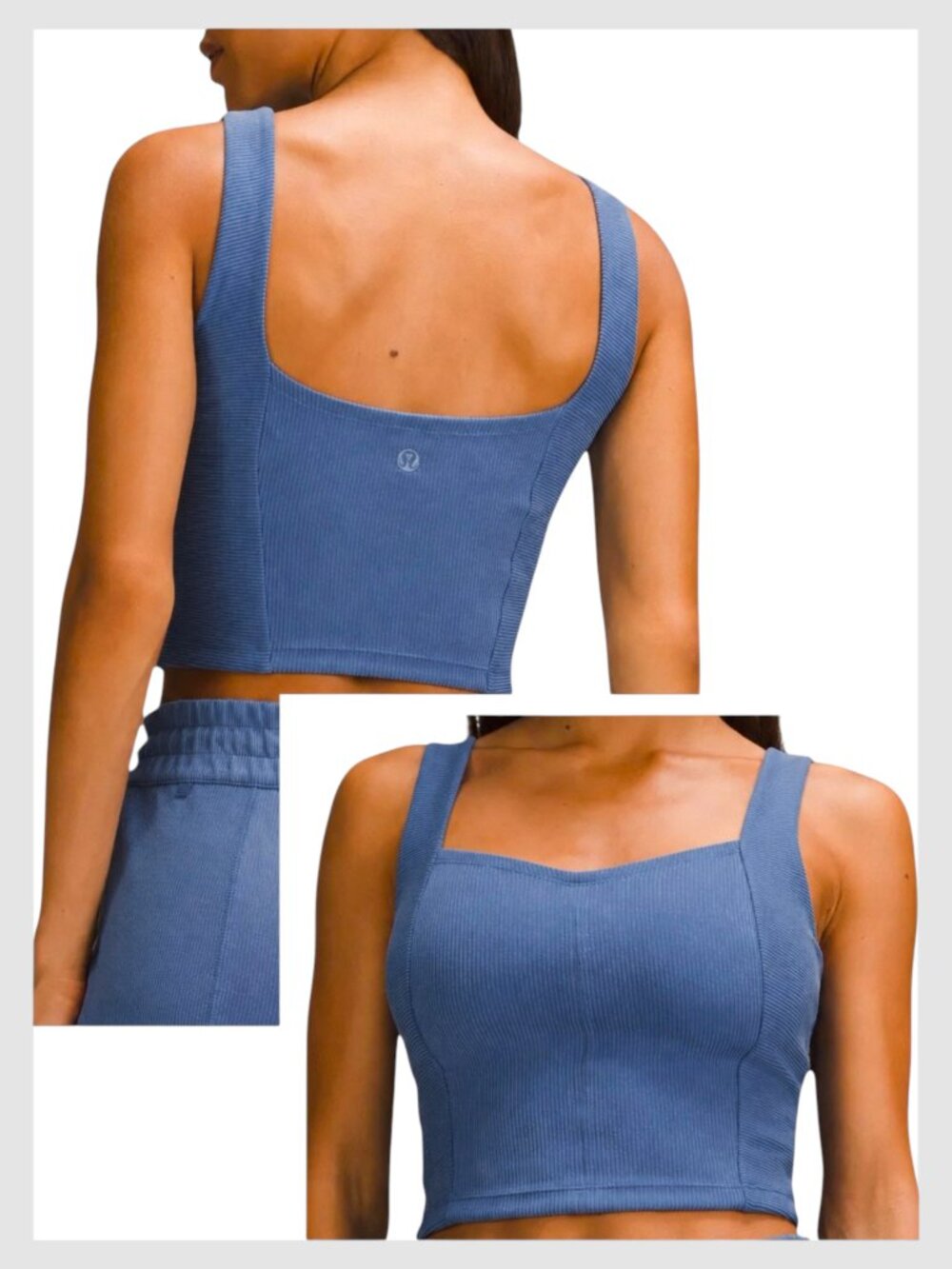 Lululemon Ribbed Softstreme Crop Tank Blue Sweetheart Neck XS